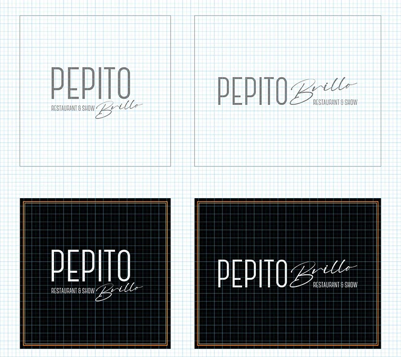 Versiones vertical y horizontal del logotipo de Pepito Brillo, en positivo y en negativo