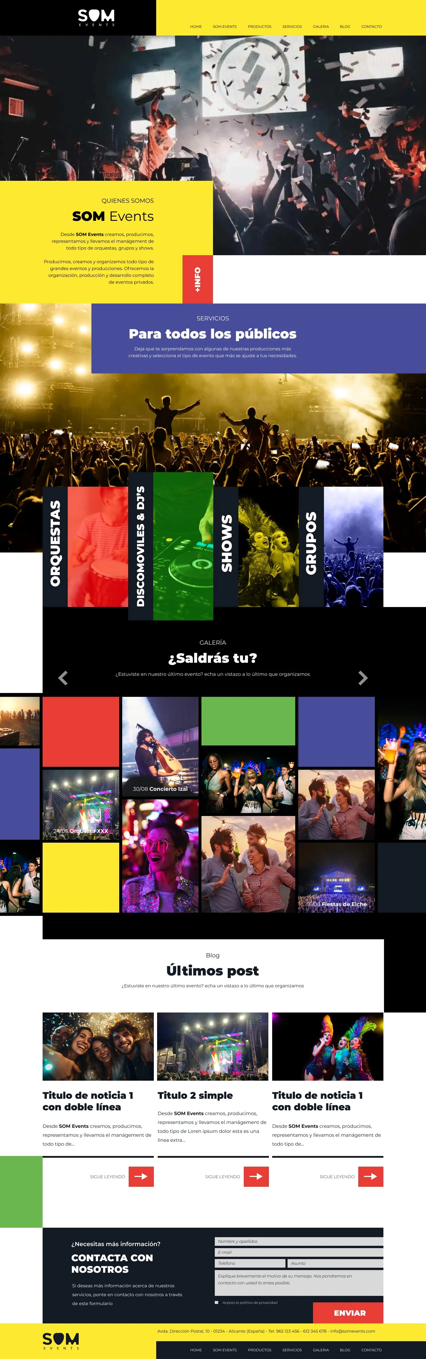 Primera versión de la home de SOM Events, página completa