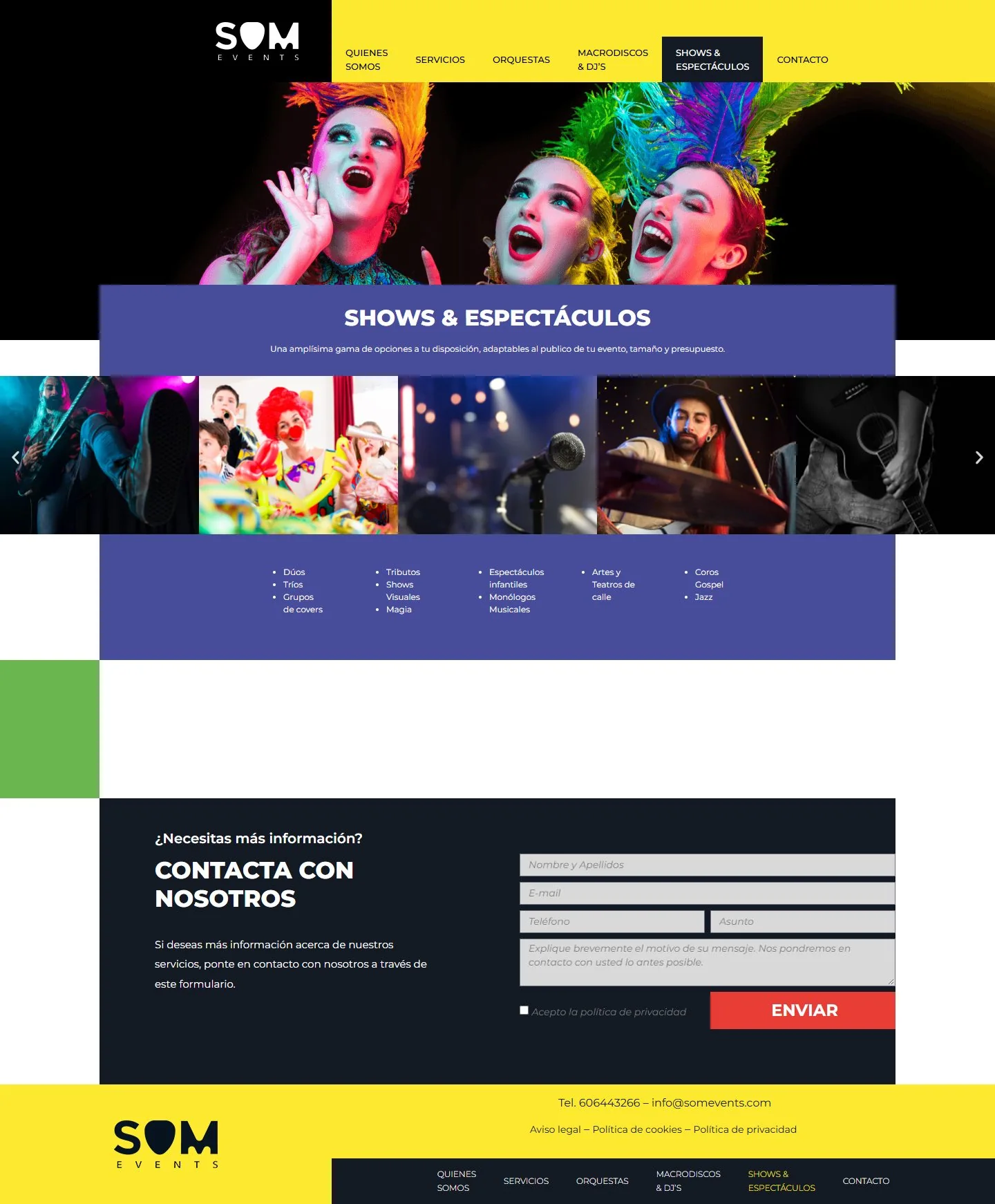 Página de Shows y espectáculos publicada, completa